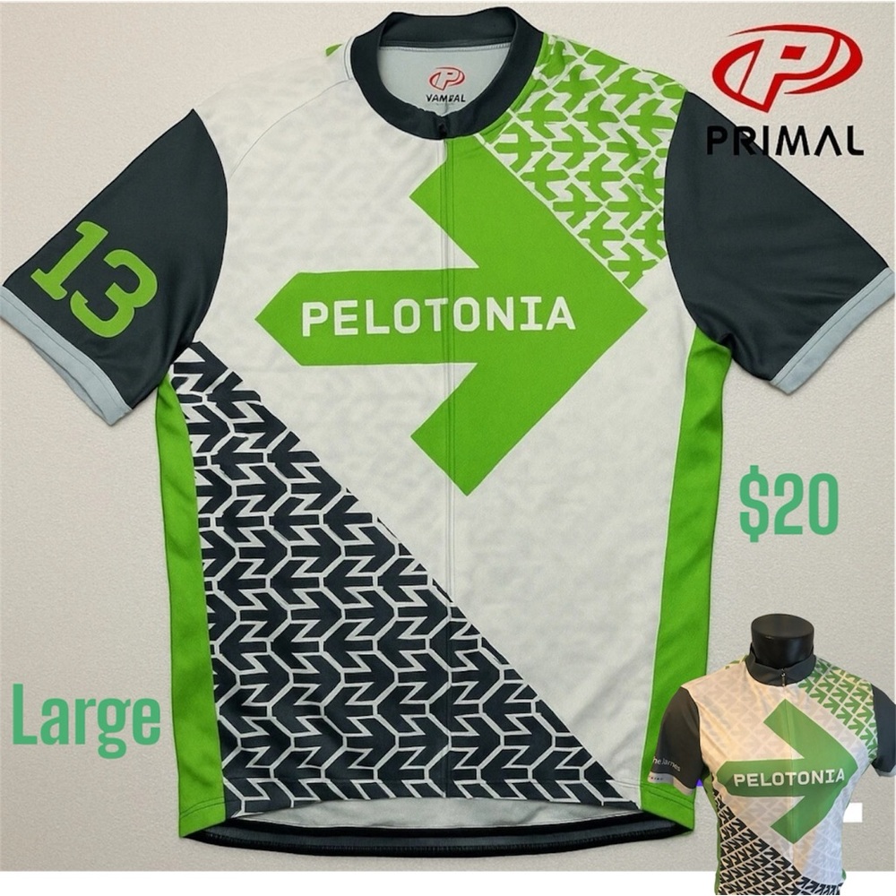 Primal Peloton Green and Gray Men's Cycling Jersey, Size Large